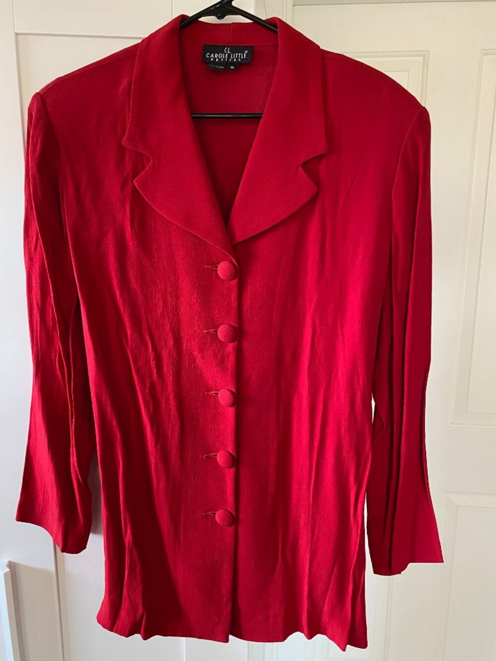 Vintage 90s Carole Little Petites Red Texture Blazer Jacket 8 Petite Made in USA